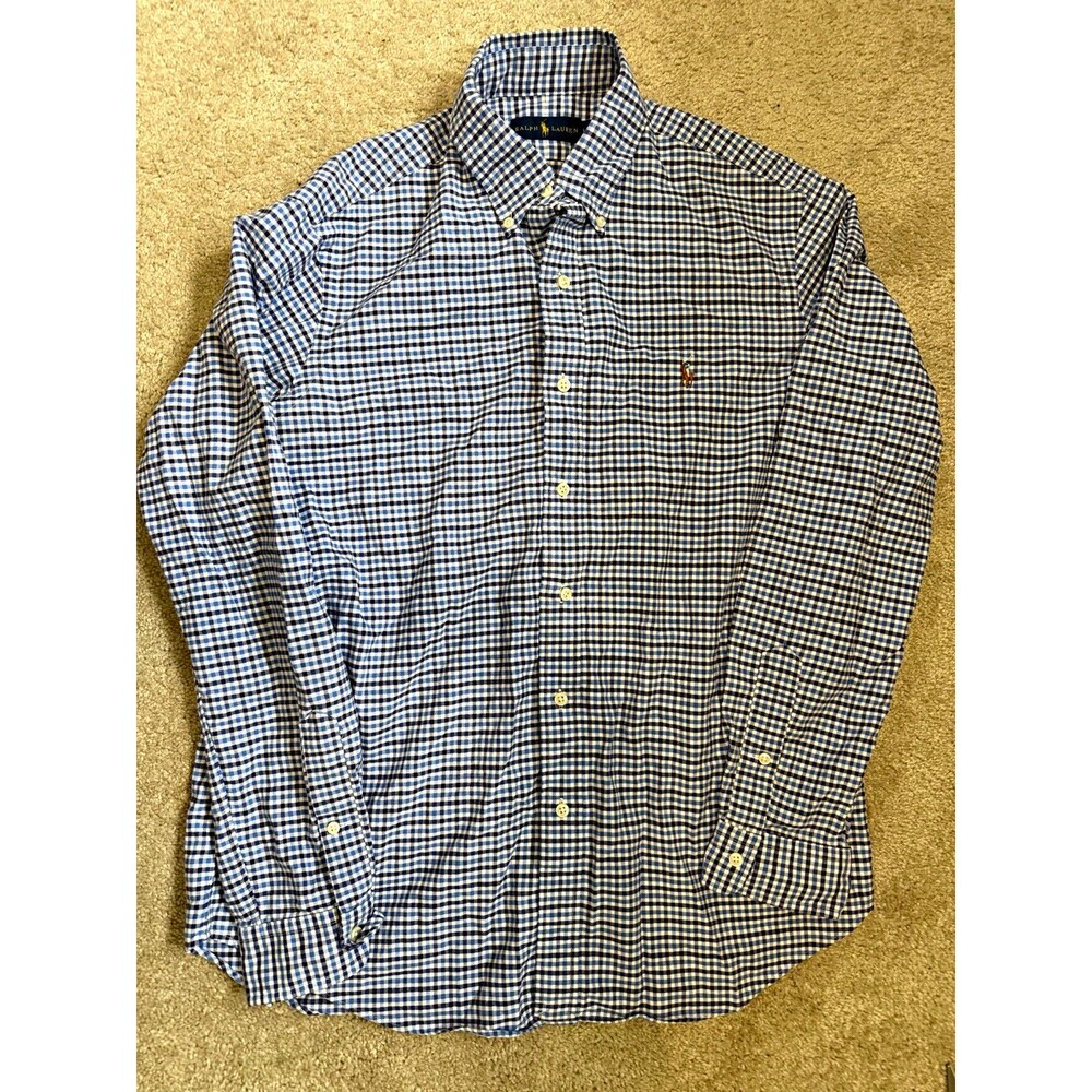 Ralph Lauren Blue Gingham Check Button Down Shirt Mens Large 100% Cotton